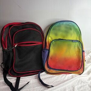 Eastsport Mesh Backpacks 2 Piece Bundle Black Red Rainbow Colorful